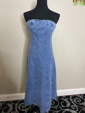 Abercrombie & Fitch Strapless Denim Midi Dress XXS Stretch Bodycon Corset NWT